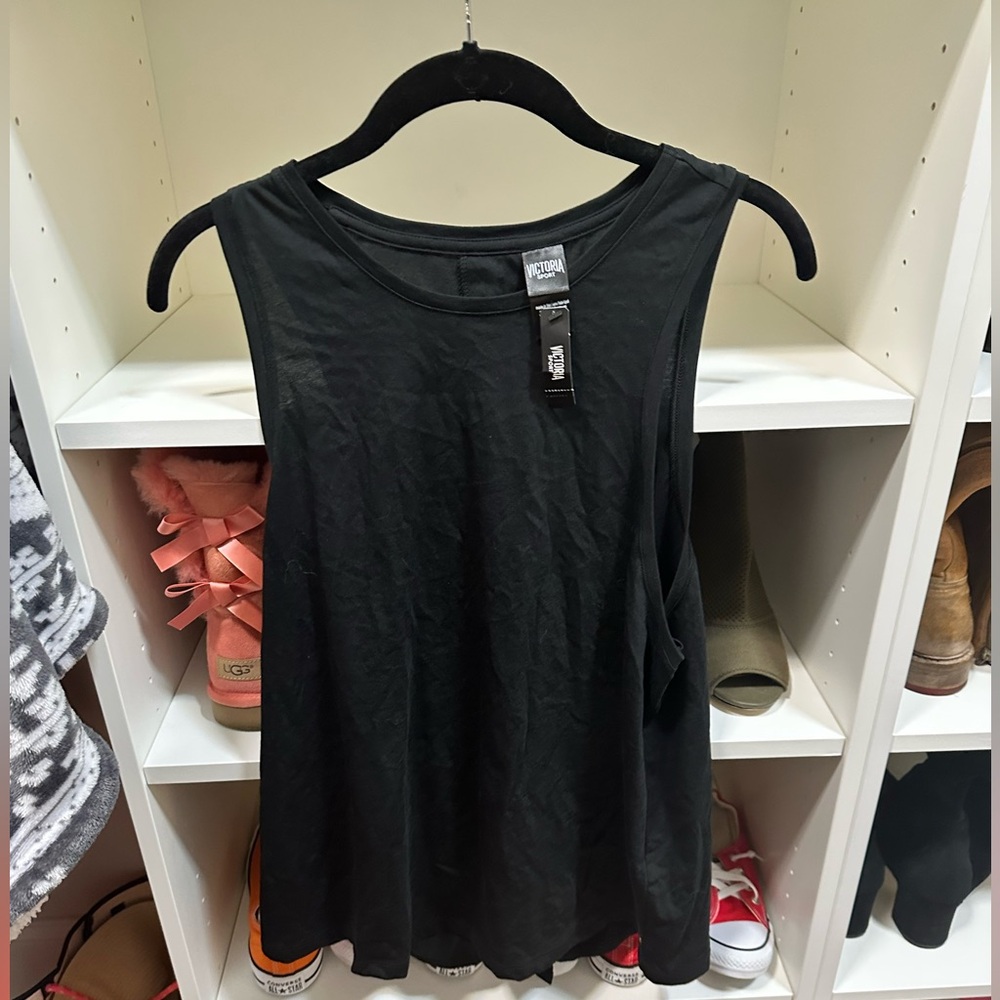 VSX black tank top with lace-up back detail size L
